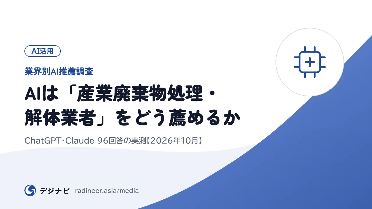 【業界別AI推薦調査】AIは「産業廃棄物処理・解体業者」をどう薦めるか｜ChatGPT・Claude 96回答の実測【2026年10月】
